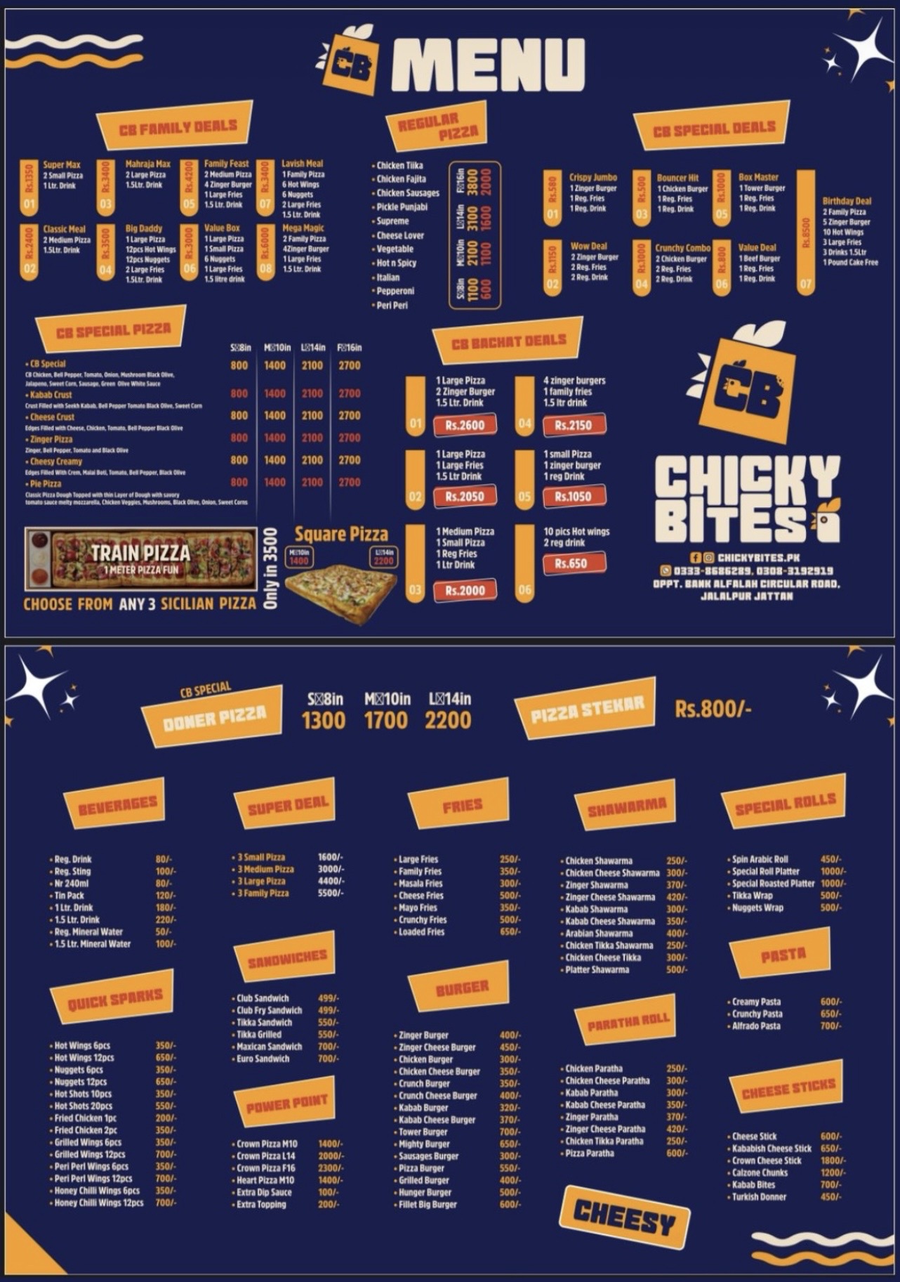 Chicky Bites full menu board